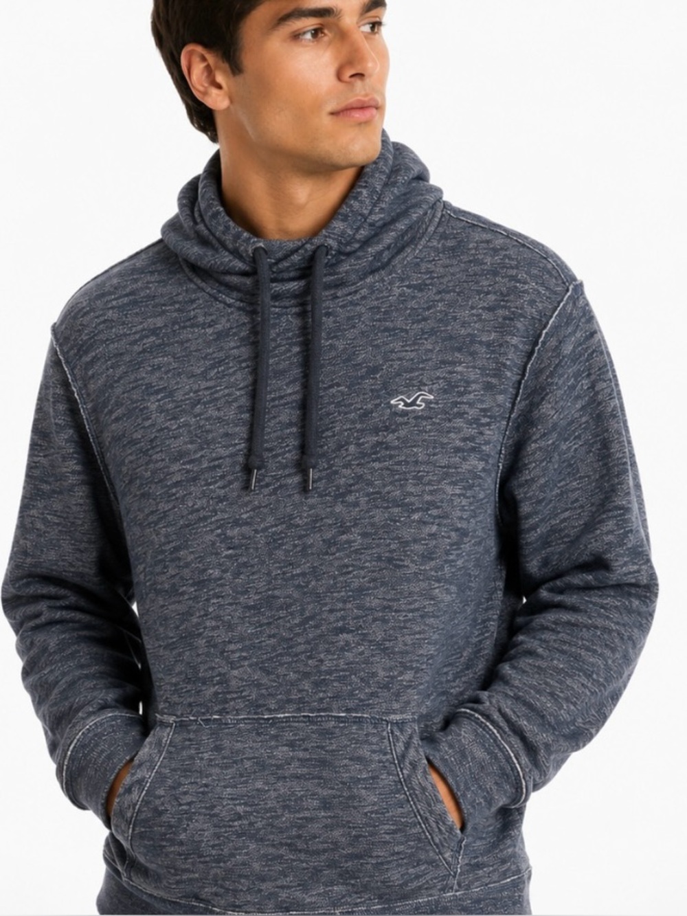 Hollister Men's Heathered Navy Crewneck Hoodie Sweater XL
